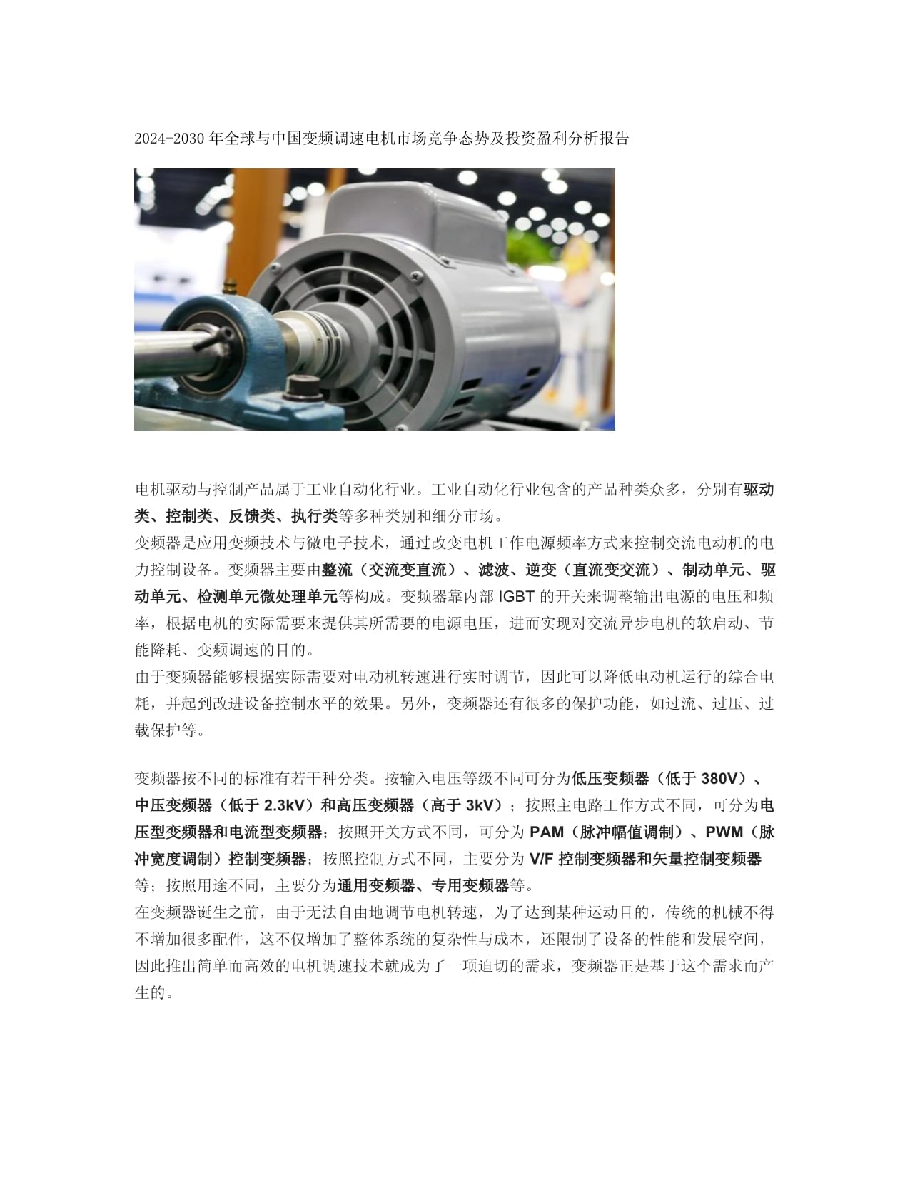 2024年中国三相异步变频调速电动机市场调查研究报告docx