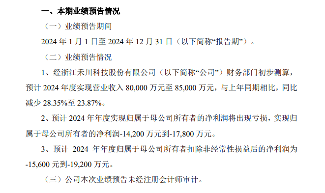 禾川科技预计2024年净利润